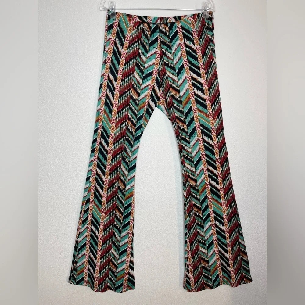 Wrangler Multicolor Chevron Bold Print Palazzo Flare Pants Retro Bohemian Medium